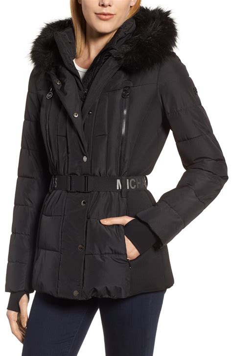 michael michael kors faux-fur-trim puffer coa|Michael Kors faux fur jacket.